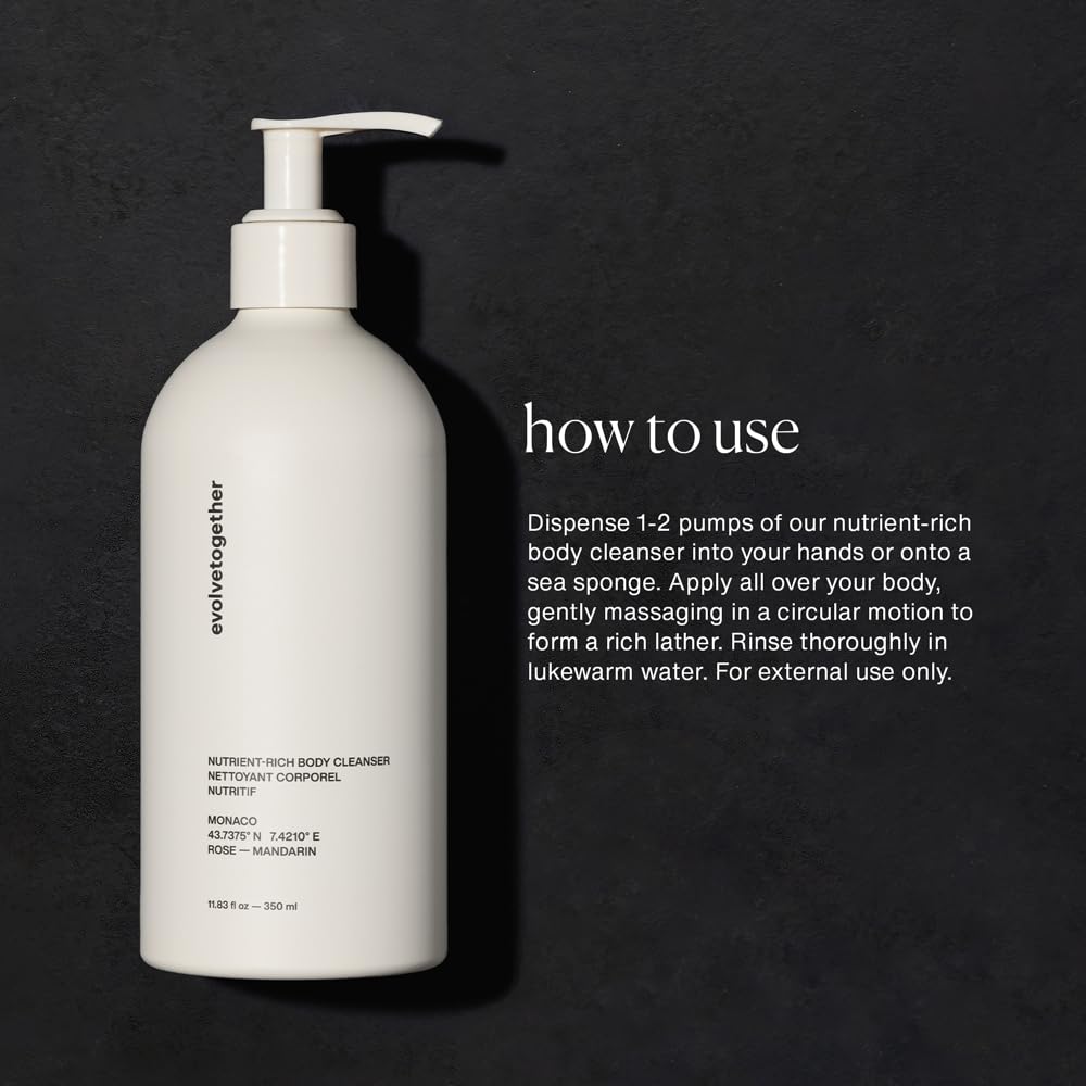 evolvetogether Nutrient-Rich Body Cleanser for Women & Men | Monaco – Mandarin, Oud & Patchouli | Cream-to-Oil Hydration, Gently Cleanses | Vegan, Cruelty-Free, Sulfate Free | (11.8 fl oz)