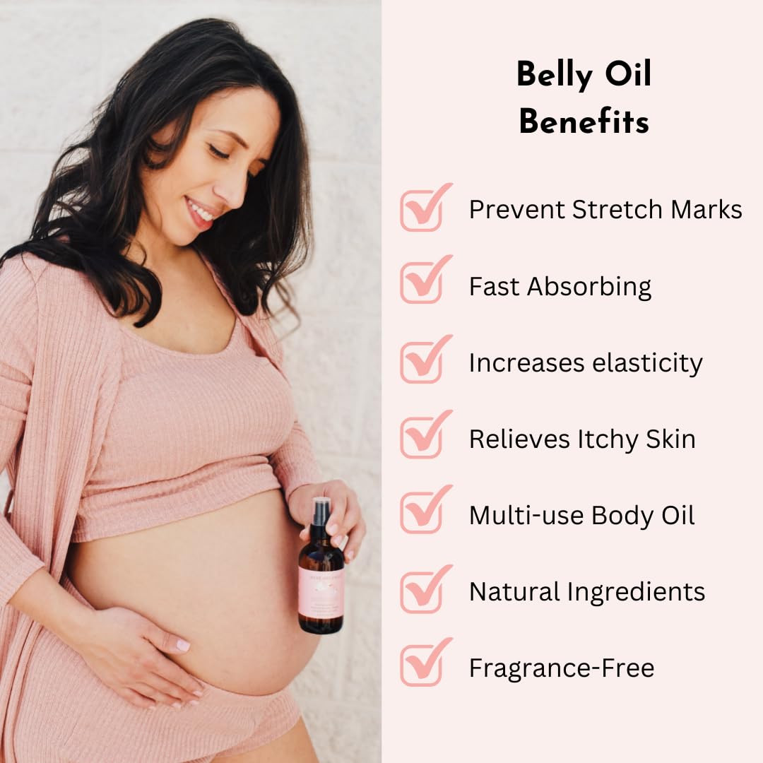 Organic Belly Oil for Pregnancy Stretch Mark Prevention and Treatment Award Winning Anti Stretch Mark Tummy Oil For Pregnancy and Postpartum - Hydrating Bump Oil (Belly Oil)