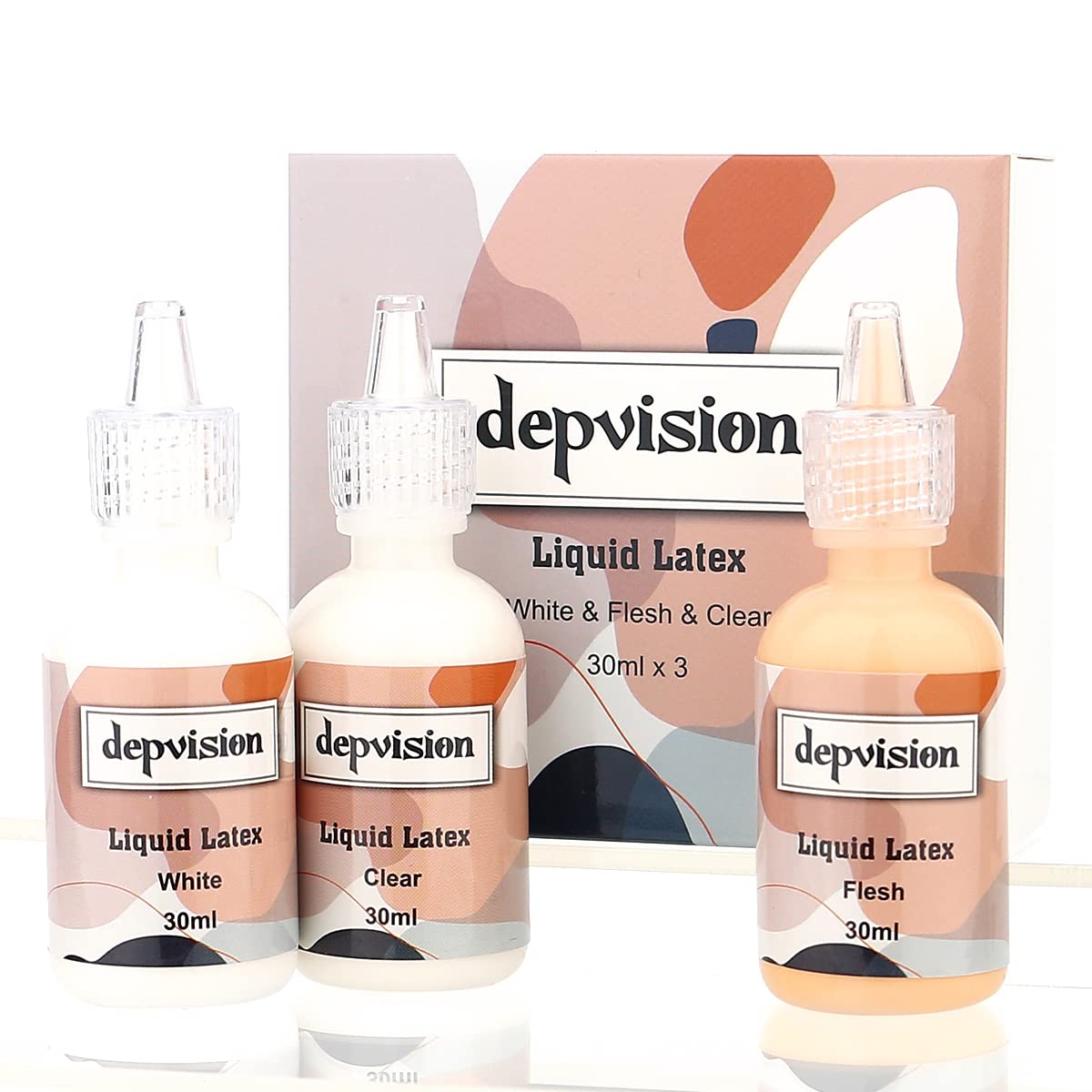 Depvision Liquid Latex 3 Colors Set White Fresh Clear Color For Special Effects Wound Waterproof Professional Makeup Artist Skin Illustrator SFX Monster Zombie (30ml * 3 color)