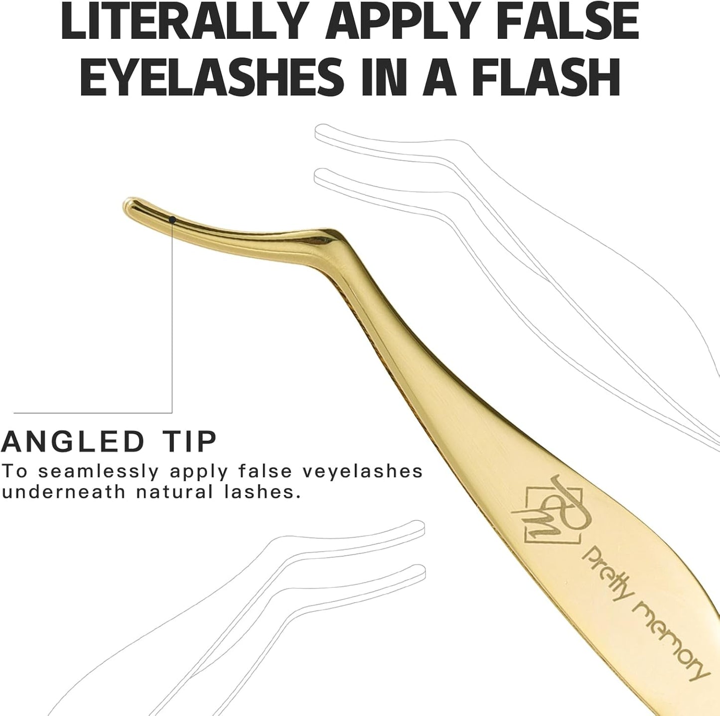 Pretty memory DIY Eyelash Applicator Tool, Curved Eyelash Tweezers for False Lashes, Lash Applicator for Easy Lashes Application and Removal, Gold