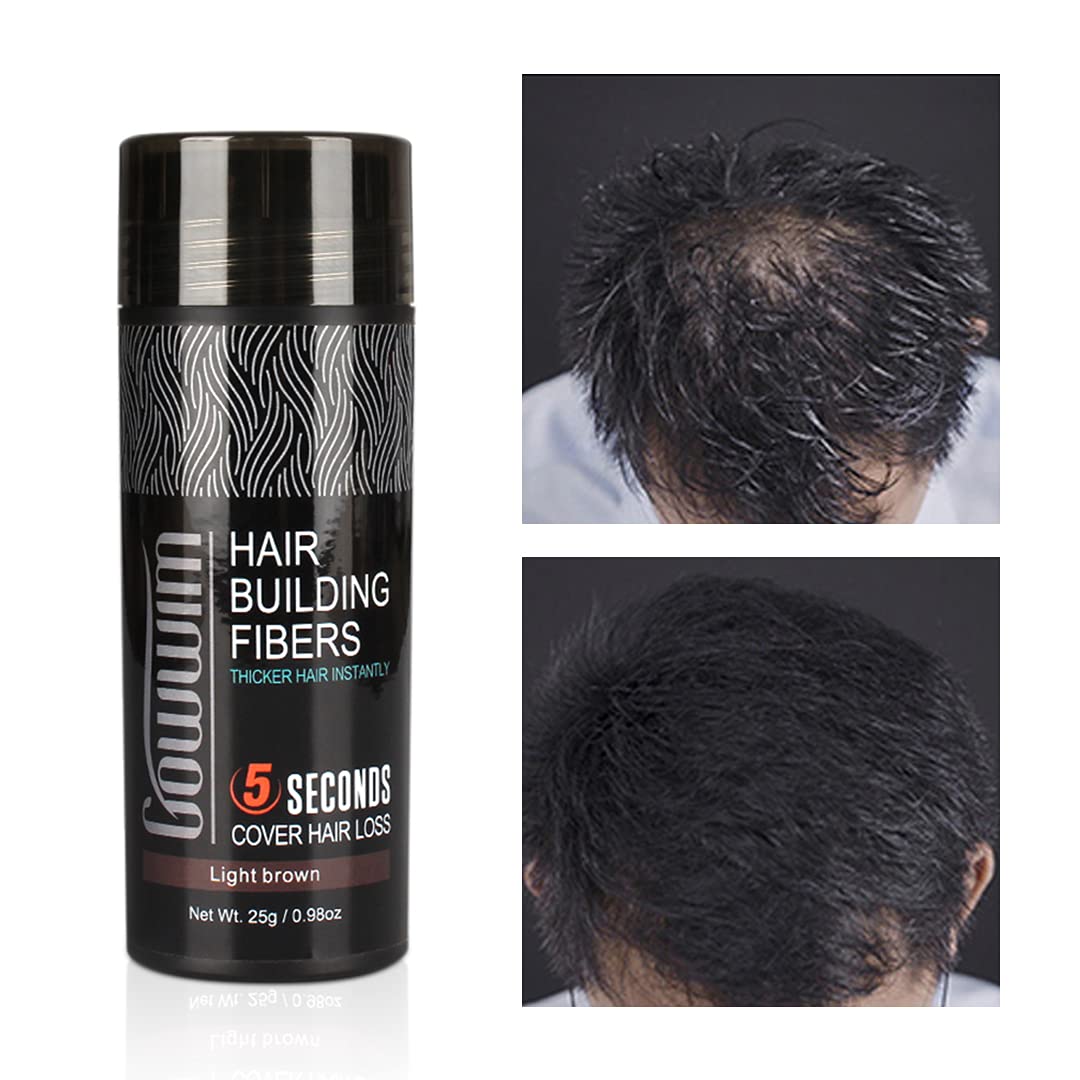 gowwim Hair Fibers for Thinning Hair 25g Hair Building Fibers 100% Undetectable,Instantly Cover Sparse Hair Areas-Bald Spots Cover Up. (Light Brown)