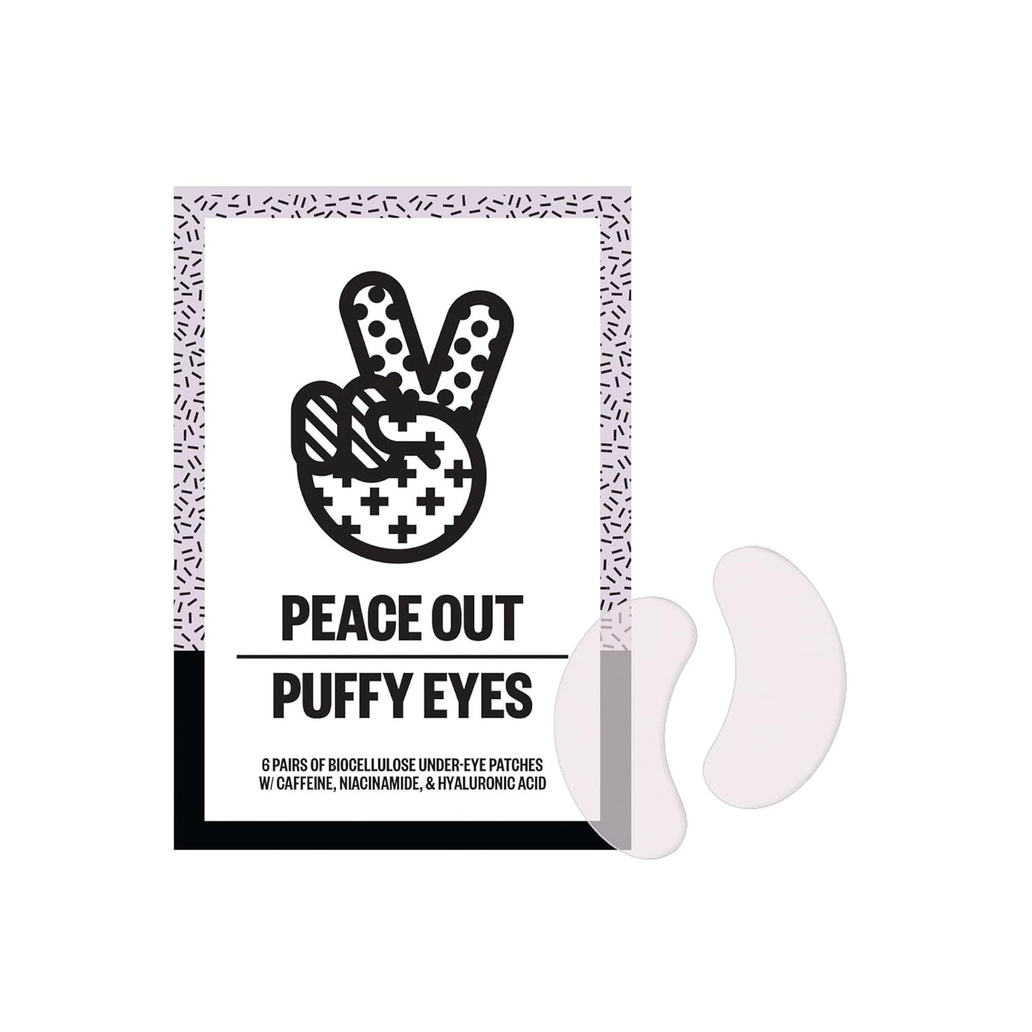 PEACE OUT Skincare Puffy Eyes, Biocellulose Under-Eye Mask, Minimize Puffiness & Tired Eyes with Caffeine and Niacinamide, Under Eye Patches for Dark Circles, 6 pairs