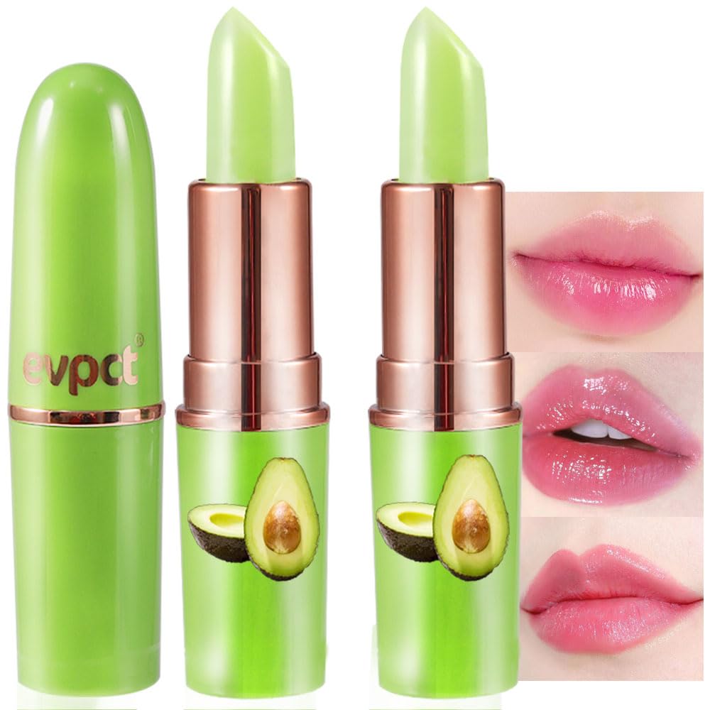 evpct 2Pcs Avocado Tinted Lip Balms PH Lip Color Changing Lipstick Balm Stain Gift Set Queen for Women Girls Korean Mood Long Lasting Color Change Light Pink Lipstick Lip Tint Plumper Gloss 10#