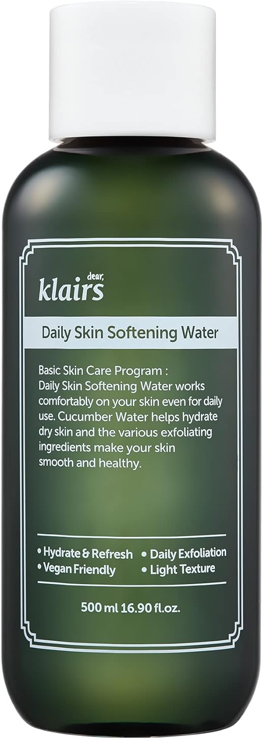 [DearKlairs] Daily Skin Softening Water, Toner, Jumbo 16.90 Fl Oz, Skin Refining Cucumber Essence, Daily mild exfoliator