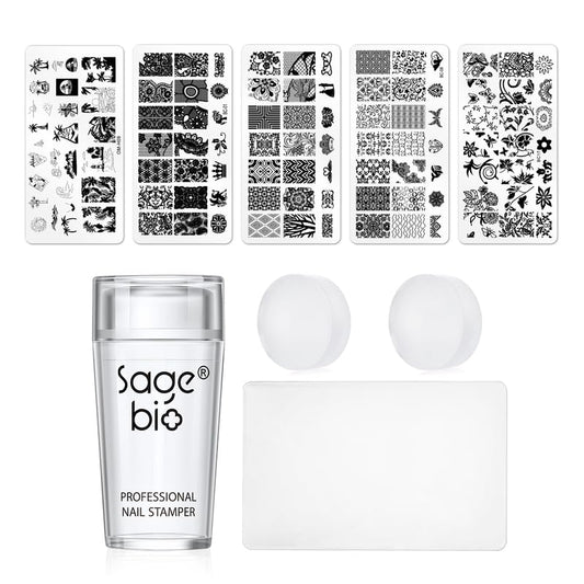 8PCS Nail Art Stamper Clear Silicone Nails Stamping Jelly with Scraper Transparent Visible Body DIY Manicure Nail Art Tool O