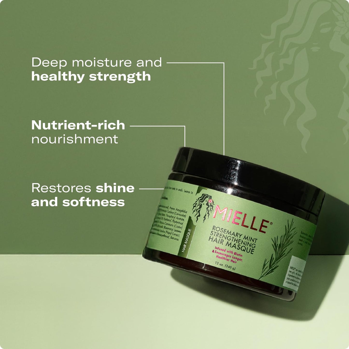 Mielle Organics Rosemary Mint Strengthening Hair Mask for Damaged Hair - Deep Conditioning Treatment Enriched with Biotin, Honey & Coconut Oil - Helps Encourage Longer, Healthier Strands (12 Oz)