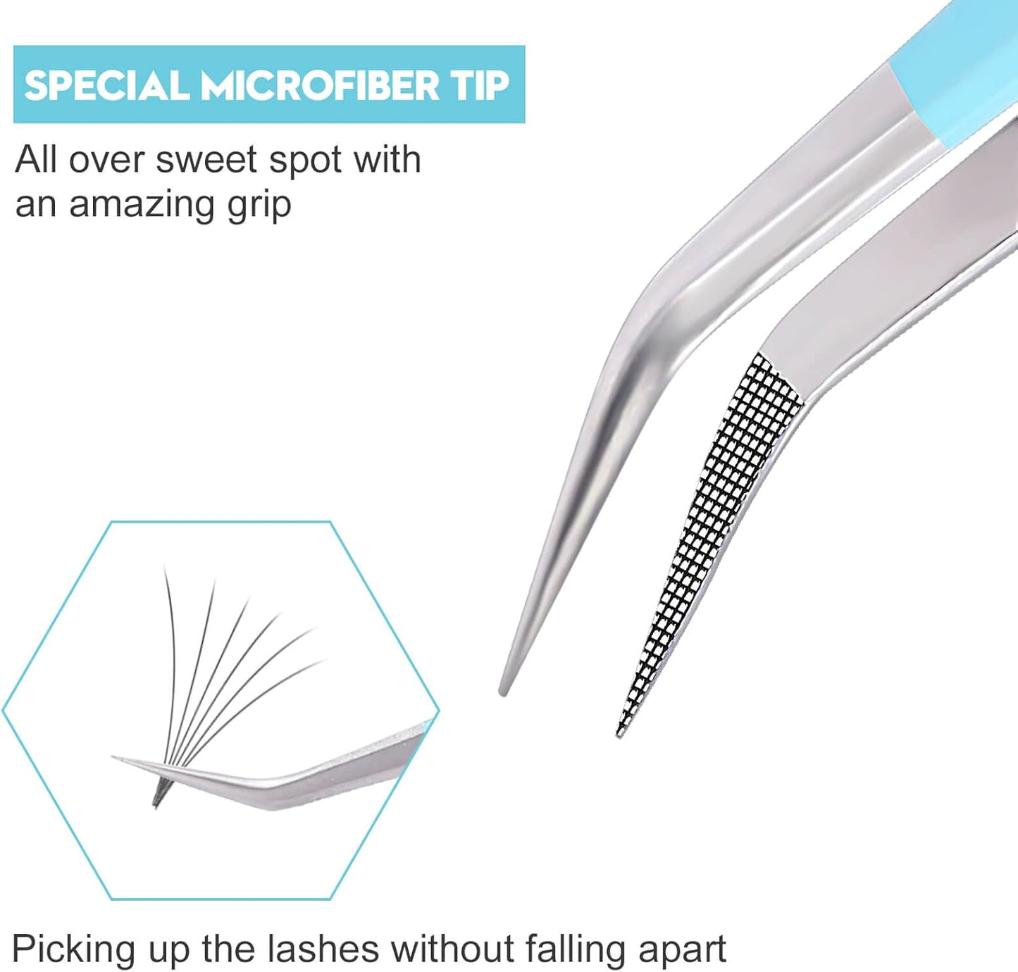Ms.Queen Eyelash Extensions Tweezers,Professional Fiber Tip 45 Degree Lashing Tweezers for Volume Lash Extensions, Blue