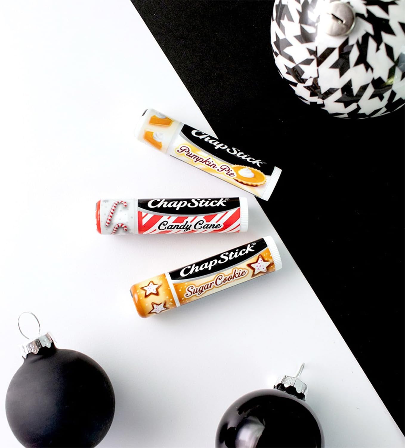 ChapStick Bulk Lip Balm, Holiday Variety 3-Packs x 6 (18 Sticks) – Candy Cane, Sugar Cookie, and Pumpkin Pie Flavored Lip Moisturizers, Stocking Stuffers, 0.15 Oz Ea