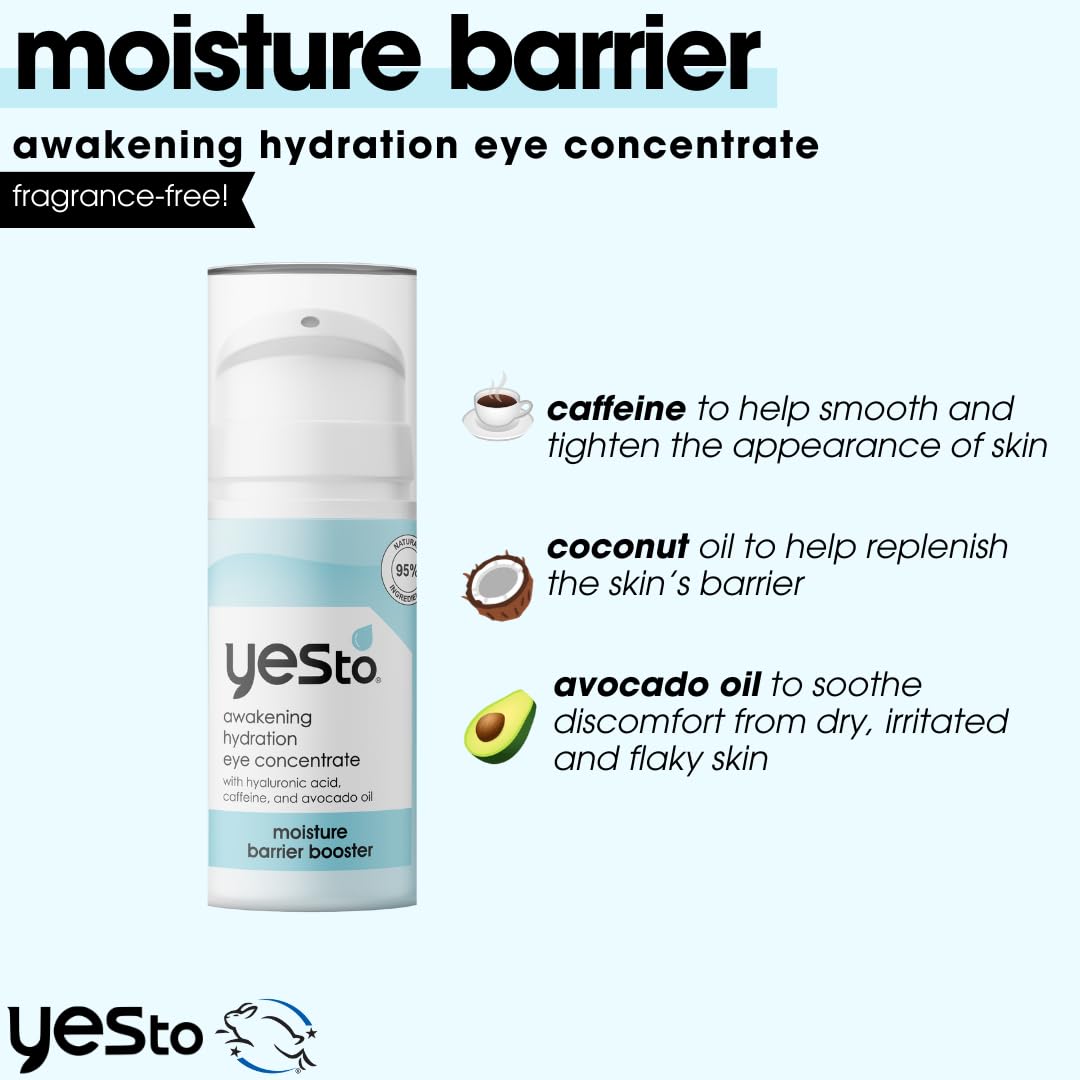 Yes To Awakening Hydration Eye Concentrate, Nourishes Delicate Skin Around Eyes For A Smoother, More Moisturized, and Brighter Appearance, Natural, Vegan & Cruelty Free, 0.5 Fl Oz