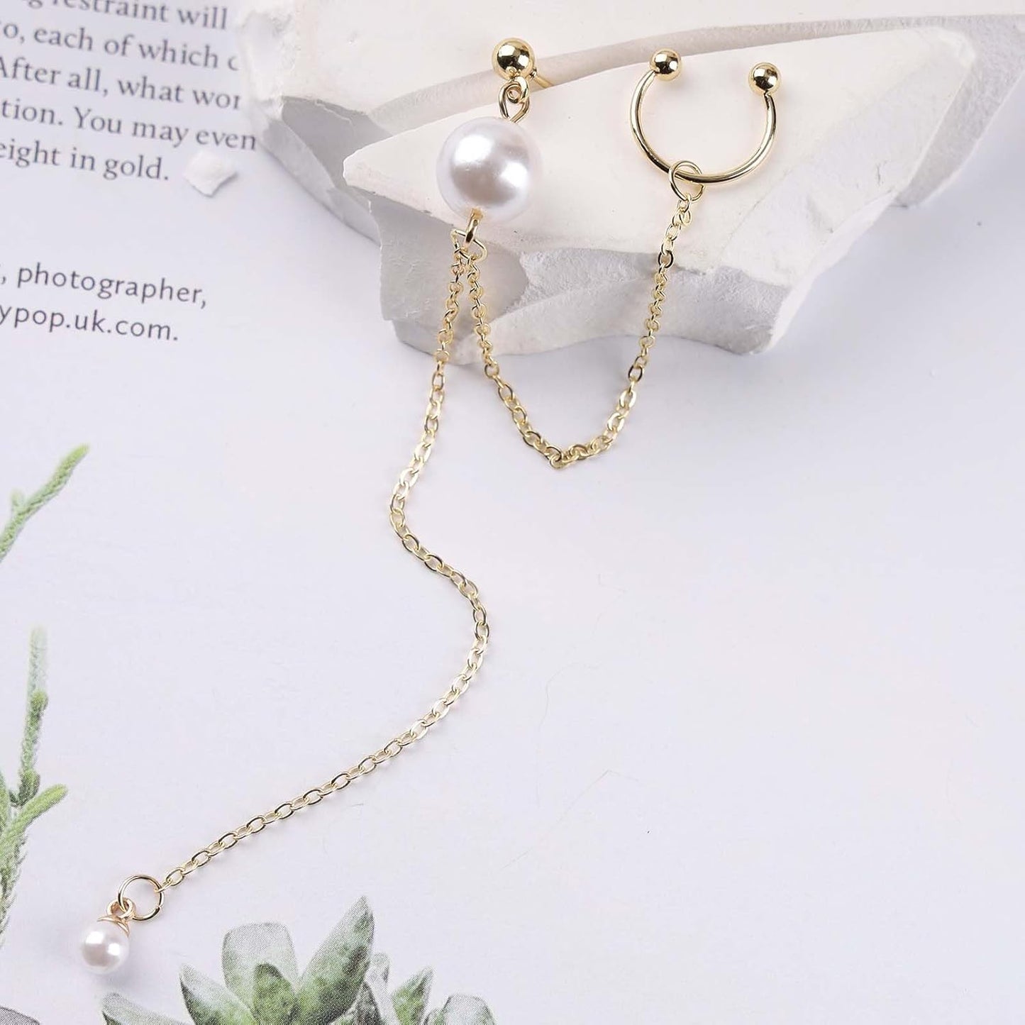 Vintage Long Pearl Drop Earrings Pearl Ear Cuff Chain Earrings Gold Long Tassel Pearl Earrings Pearl Wrap Crawler Earrings Jewelry for Women