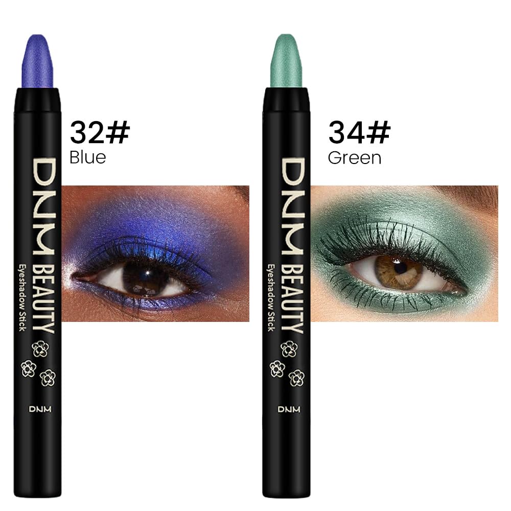 Kaely 2Pcs Cream Eyeshadow Sticks Set for Eyes Waterproof,Blue Shimmer & Green Shimmer Matte Eye shadow Stick Pencil Pen Bulk sombras en crema para ojos 32+34