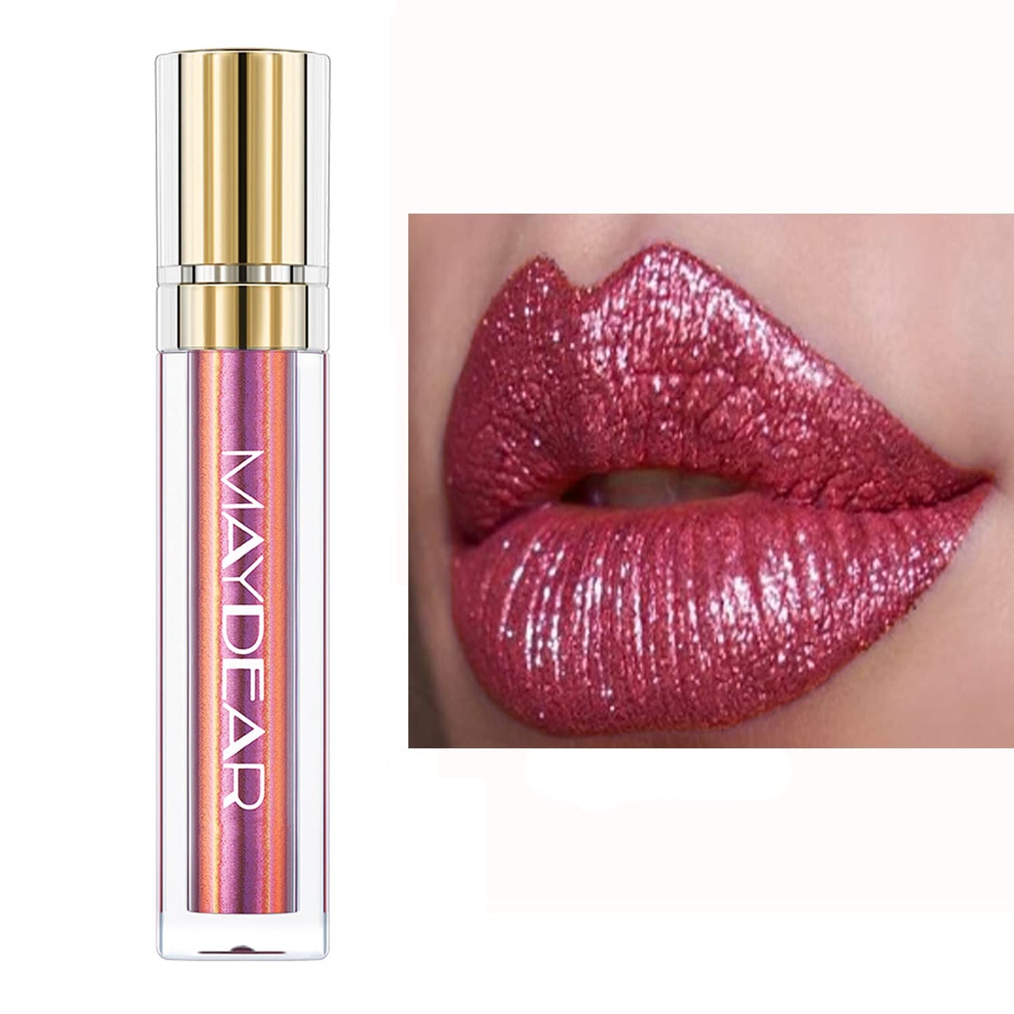 Maydear Chameleon Lipstick - High Pigmented Pink Lip Gloss, Multichrome Lipstick with Metallic Shine, Long Lasting Rainbow Lip Makeup - Gloden Fuchsia (06)