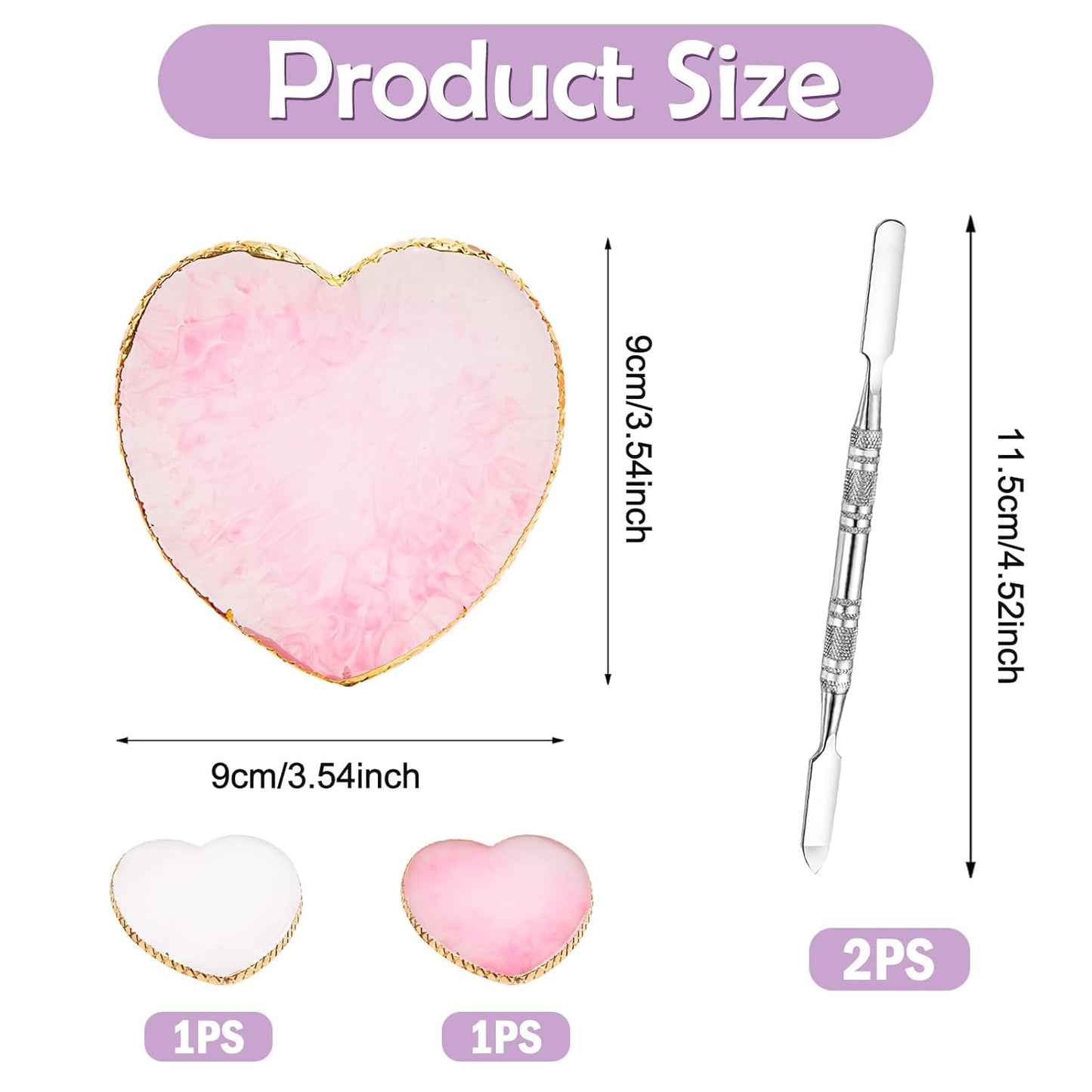 2 Pcs Resin Nail Art Palette and 2 Pcs Nail Brush, Color Palettes Cosmetic Mixing Tools, Nail Polish Palette with Stainless Stirring Rod for Nail Salons and Beginners (White, Pink)