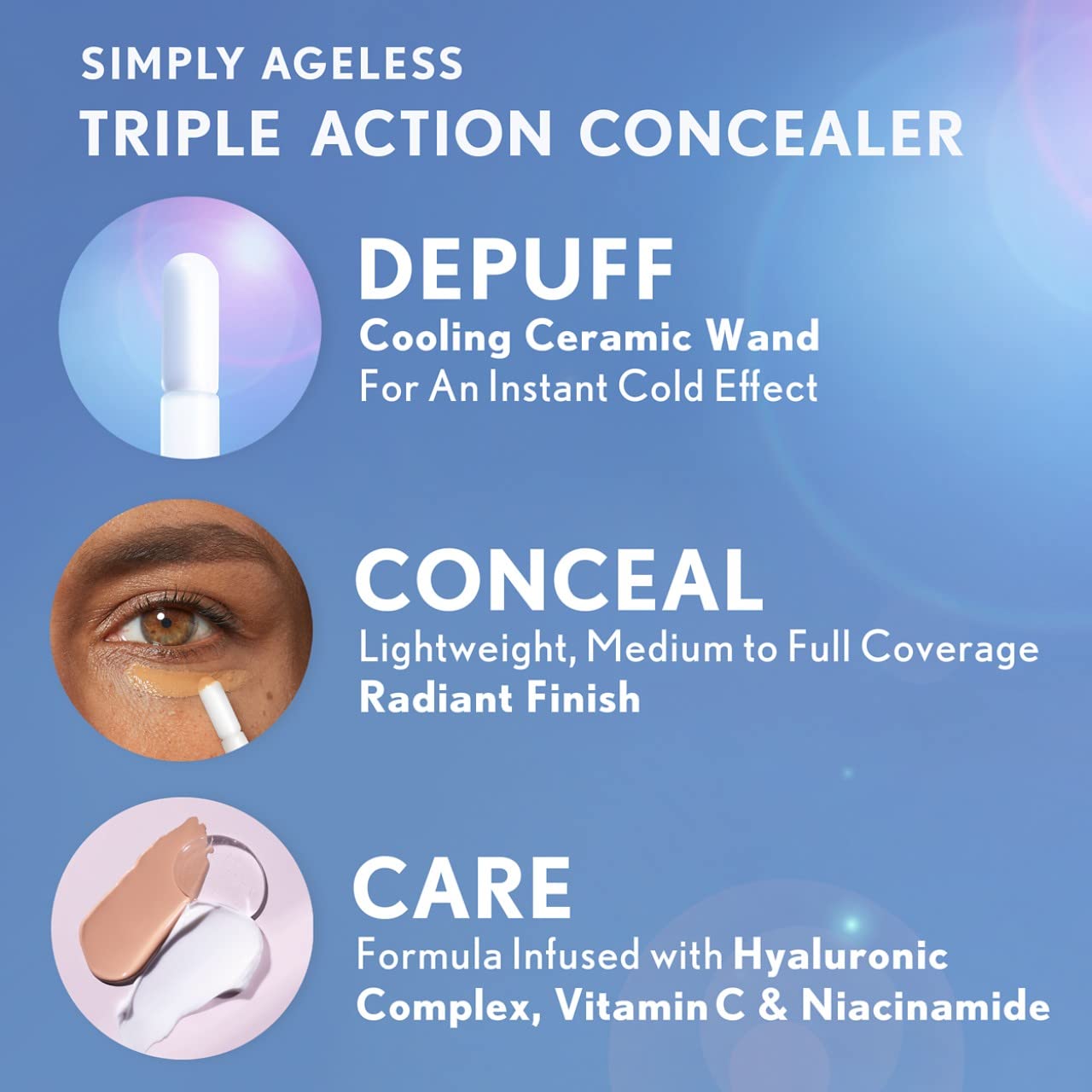 COVERGIRL Simply Ageless Triple Action Concealer, Light, Pack of 1
