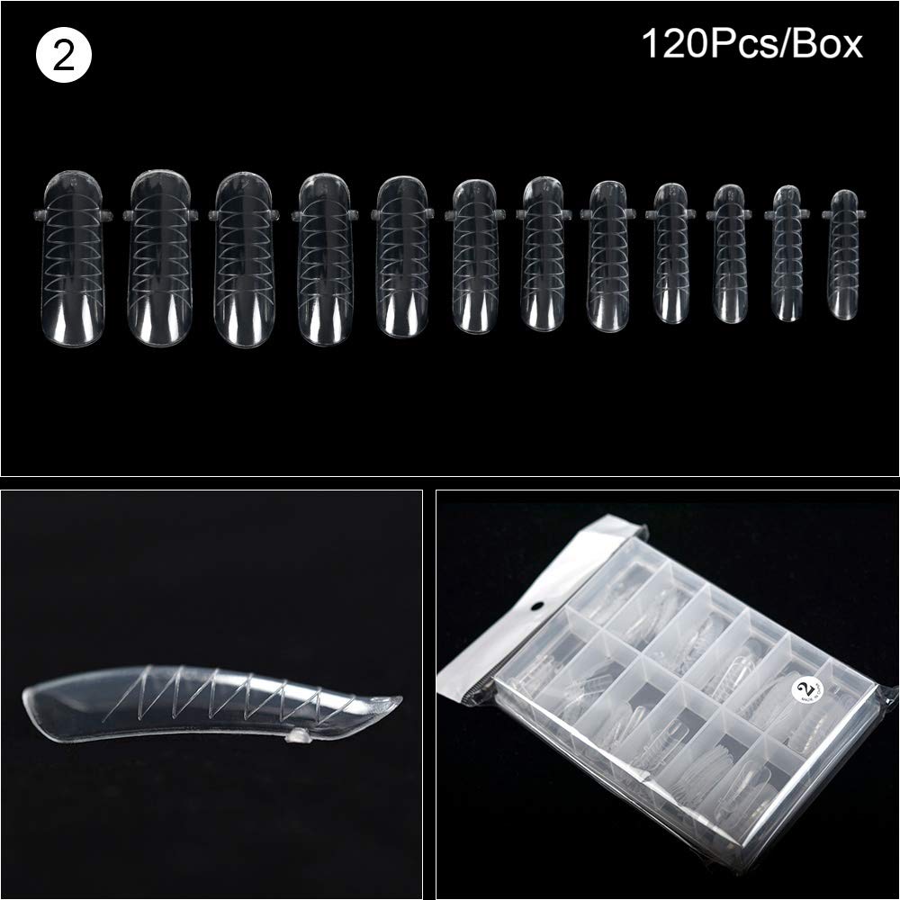 KADS 120PCS Clear Full Cover Dual Nail System Form UV Gel Acrylic Nail Art Mold Artificial Nail Tips with Scale for Extension (MODEL 2)
