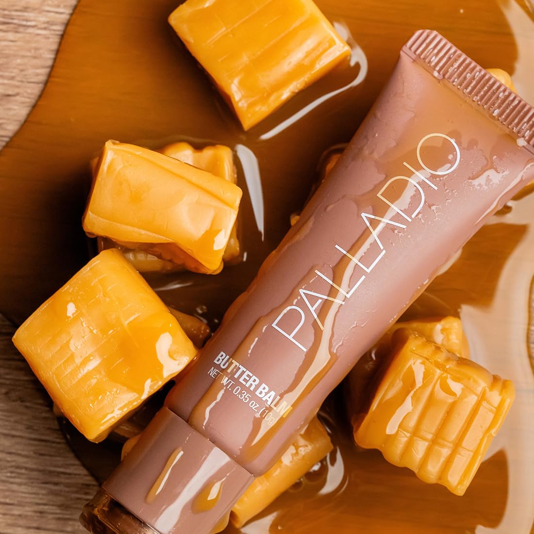 Palladio Butter Balm - Hydrating Lip Balm with Sheer Tint, Aloe, Peptides, Shea Butter, and Vegan Formulation for Instant Moisture, Shine, and Soothing Lip Care, Caramel Glazed