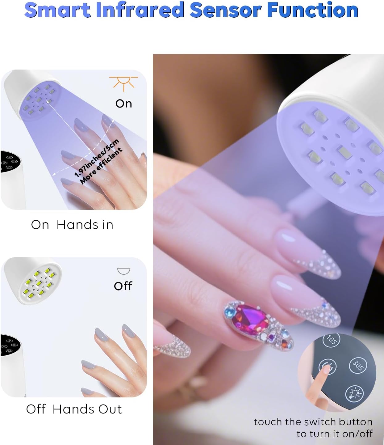 UV Nail Lamp, 2 in 1 UV Light for Gel Nails Curing Polish and Desk Lamp,27W Rechargeable LED Nail Light Nail Dryer with 3 Timers & Auto Sensor, Fast Flash Goosenecks Lamp for Home DIY Manicure-White