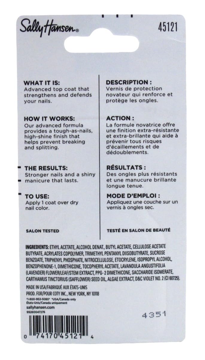 Sally Hansen Hard As Nails®, Top Coat, Nail Strengthener, Nail Protectant