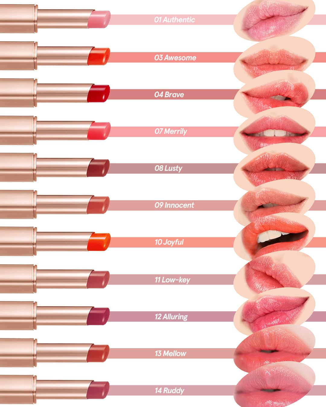 ATHÉ Authentic Lip Balm 14 RUDY, Korean Vegan Color Lip Blam, Long Lasting Buildable Glow Lip Balm without Stickiness, Cruelty-Free, Clean-Beauty, 0.11oz.