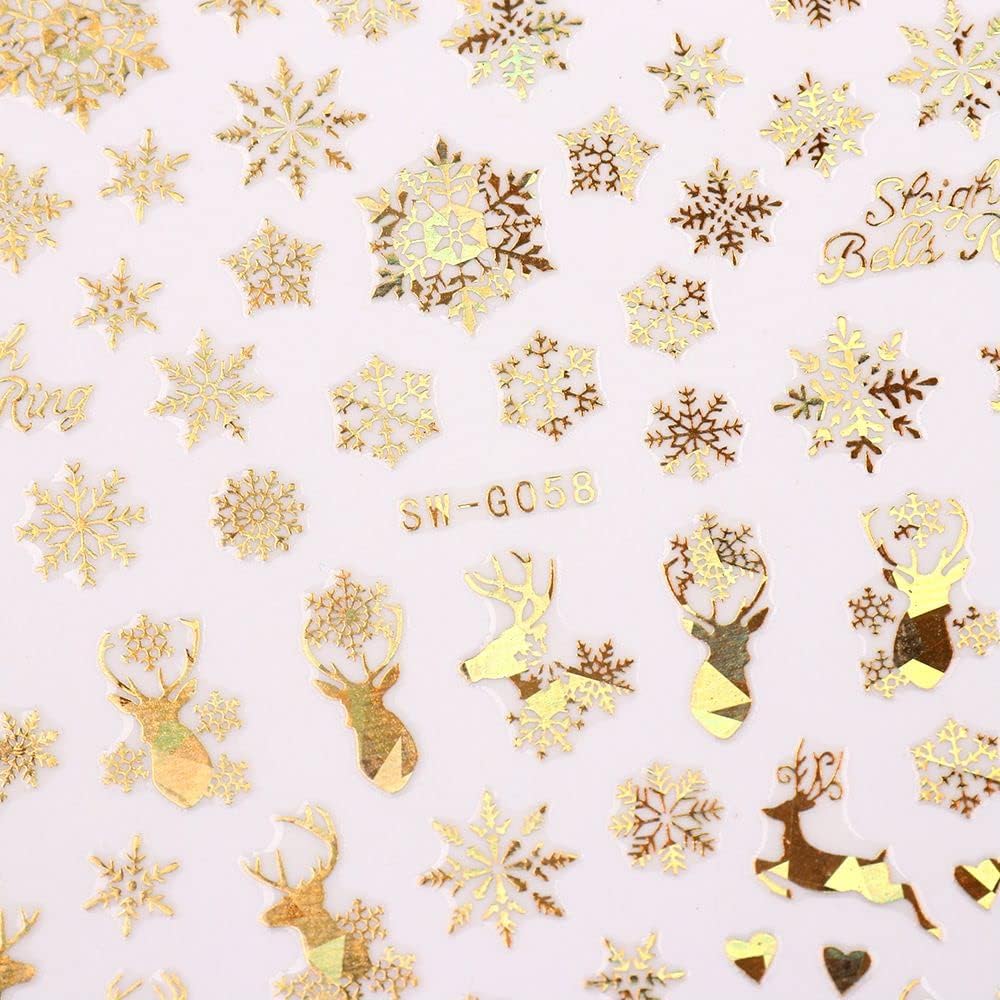 9 Sheets Christmas Nail Art Stickers Decals Self-Adhesive Pegatinas Uñas Holiday Glod Laser Snowflakes Snowman Nail Supplies Nail Art Design Decoration Accessories