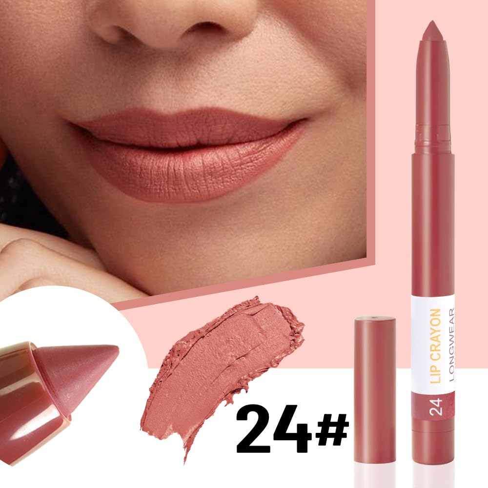 BINGBRUSH Lip Crayons Matte Longwear Lipstick Pack Set,Moisture Smooth Lipliner With Built-in Sharpener Ultimate Super Stay Ink Lip Crayon for Makeup,Waterproof Velvet Lipgloss Lip Stain(24Indian Red)