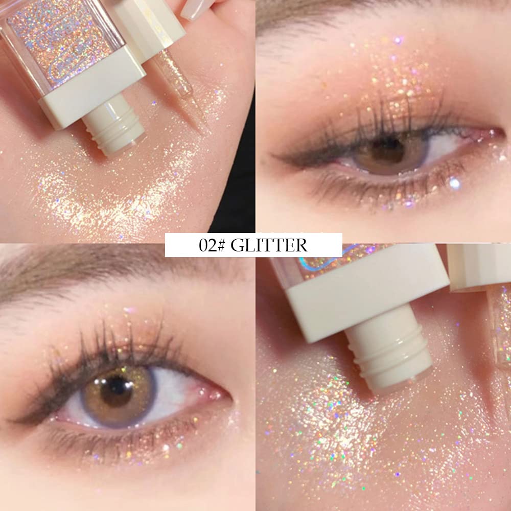Waterproof Liquid Glitter Eyeshadow Eyeliner Makeup.Fairy Iridescent Pearl Peach Gold Eye Shadow Liquid Sparkly Eye Liner Highlight inner corner Eye Looks