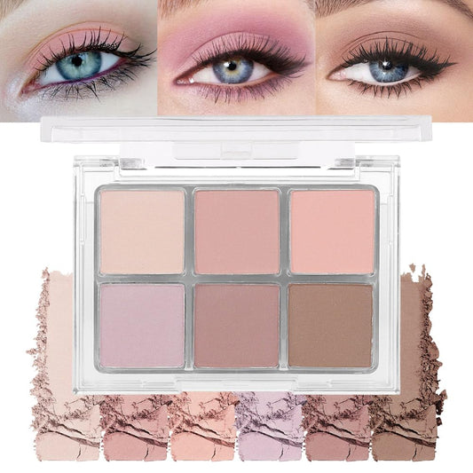 6Colors Glitter Matte Eyeshadow Palette, Natural Nude Brown Purple Coffee Shimmer Sparkly Eye Shadow Makeup, Warm Pastel Eyeshadows Palette, Long Lasting, Natural-Looking Women Girls Eye Shadow 01