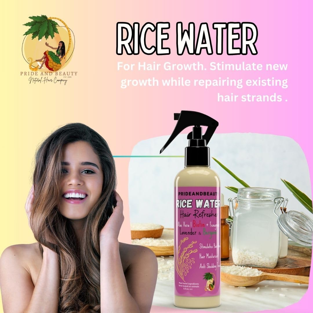 NEW Fermented Rice Water for Hair Growth - Infused with Rosemary, Biotin, Caffeine, Keratin Vegan Non-Greasy Spray Naturally Thicker, Longer, Softer Men & Women (8 OUNCES, Lavender Bergamot)