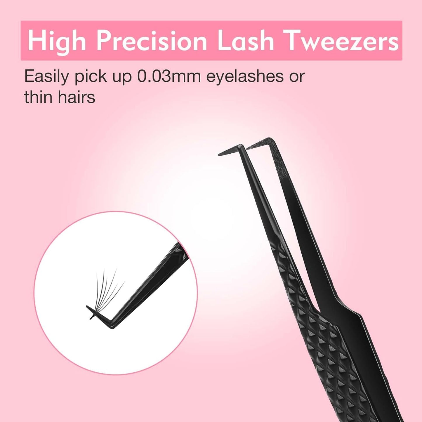 VEYES INC Lash Tweezers for Eyelash Extensions,Fiber Tip Tweezers for Individual Classic and Volume Lash,Stainless Steel Lash Tweezers-Slim 90 Degree