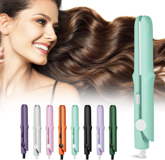 2025 New Mini Dual-Purpose Curling Iron, 2-in-1 Curling Wand Flat Iron Hair Straightener, Travel Curling Iron for All Hair Types (Light Green)