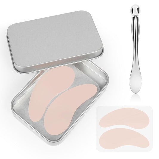 Under Eye Patches Silicone - 2 Pcs Reusable Eye Patches, Eye Patches Plump Fine Lines & Wrinkles with Metal Eye Cream Applicator, Tin Case
