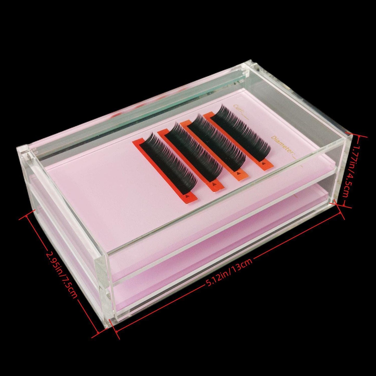 Two Layers Eyelash Grafting Pallet with Cover, Dust-proof Acrylic Lash Tile holder, Eyelash Extensions Storage Gasket Pads 2 Tiers for Beginners Beauty Artist Salon (Pink)