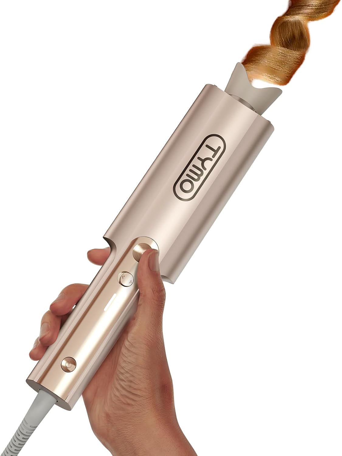 Upgraded Automatic Rotating Curling Iron - TYMO CurlPro Plus Long Barrel Curling Wand for Long Hair, Ceramic Hair Curler for Women, Anti-Scald, Tangle-Free, 600M Ionic, Dual Voltage, Gold, 1 1/4 Inch