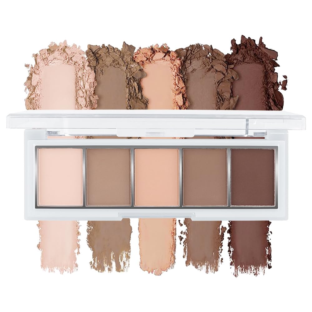 5 Colors Matte Eyeshadow Makeup Palette, 5 Natural Classic Nude Neutral Nude Brown Eyeshadow, Looks for Brown Eyes Women Finish Long Wearing Waterproof Professional Eye Makeup 01#