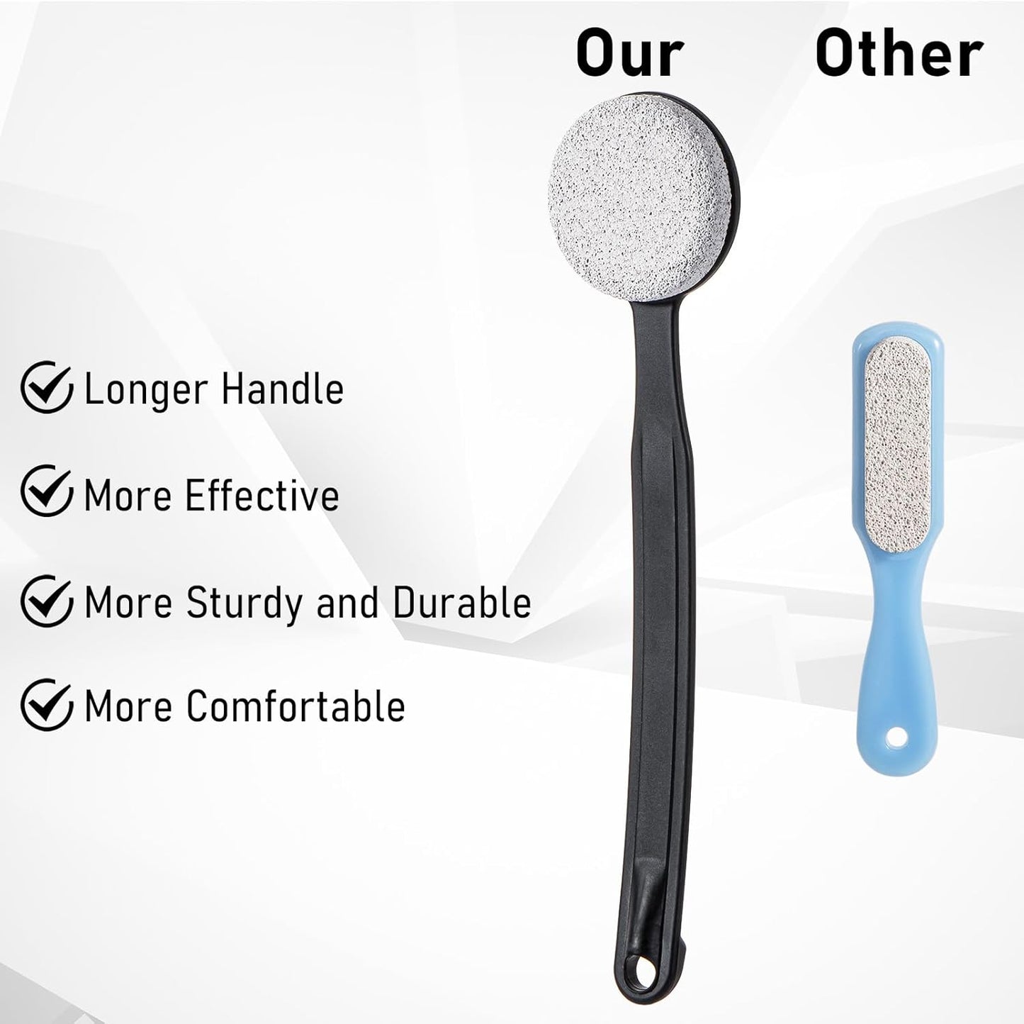 Pumice Stone for Feet with Long Handle 13.7", Hard Skin Callus Remover, Scrubber and Exfoliator for Dead Dry Skin, Softer & Smoother Feet, Pedicure Tool (Curved) Black