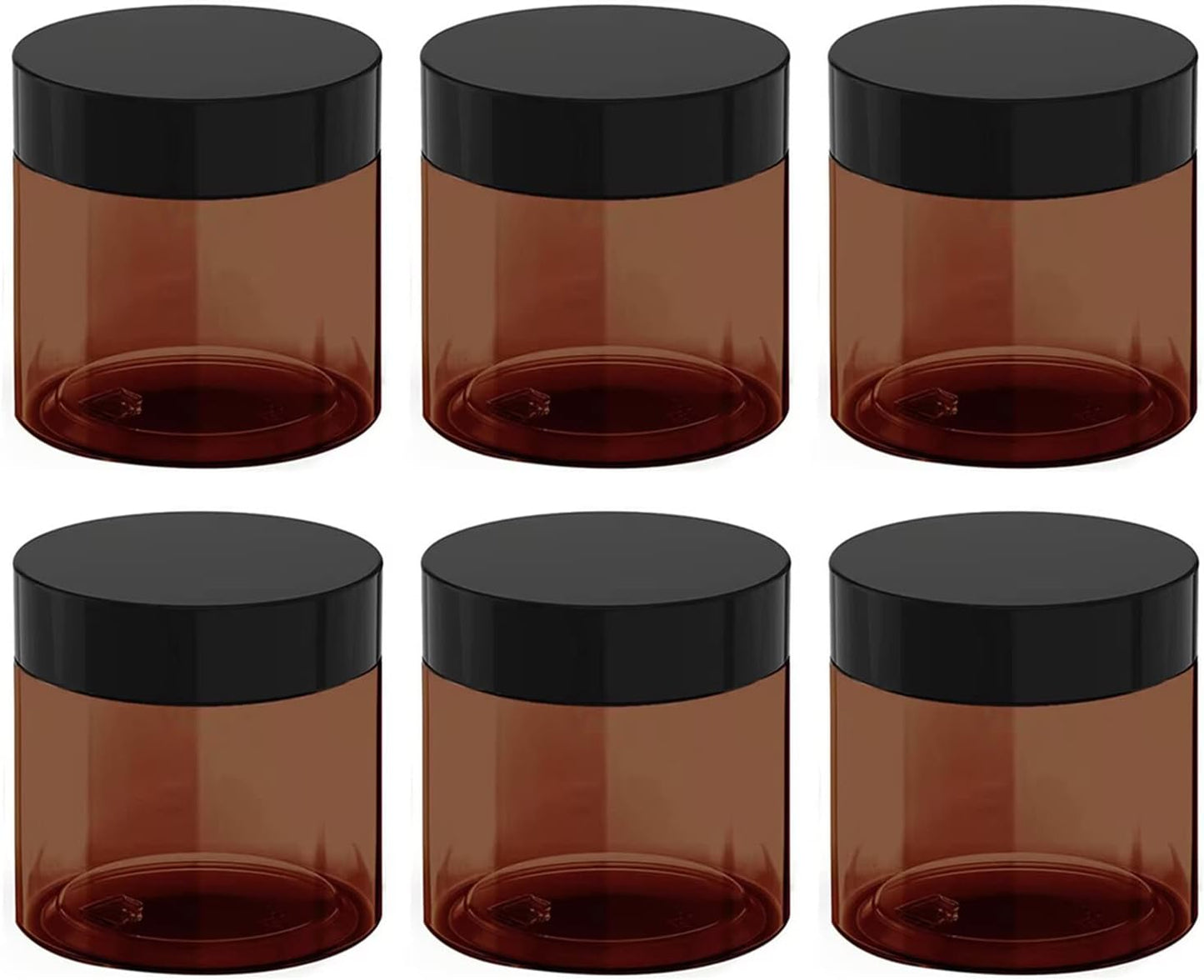 12 oz Amber Plastic Cosmetic Jars Leak Proof Container with Black Lid for Cream, Lotion, Powder, ointment, Beauty Products etc, 6 Pcs.