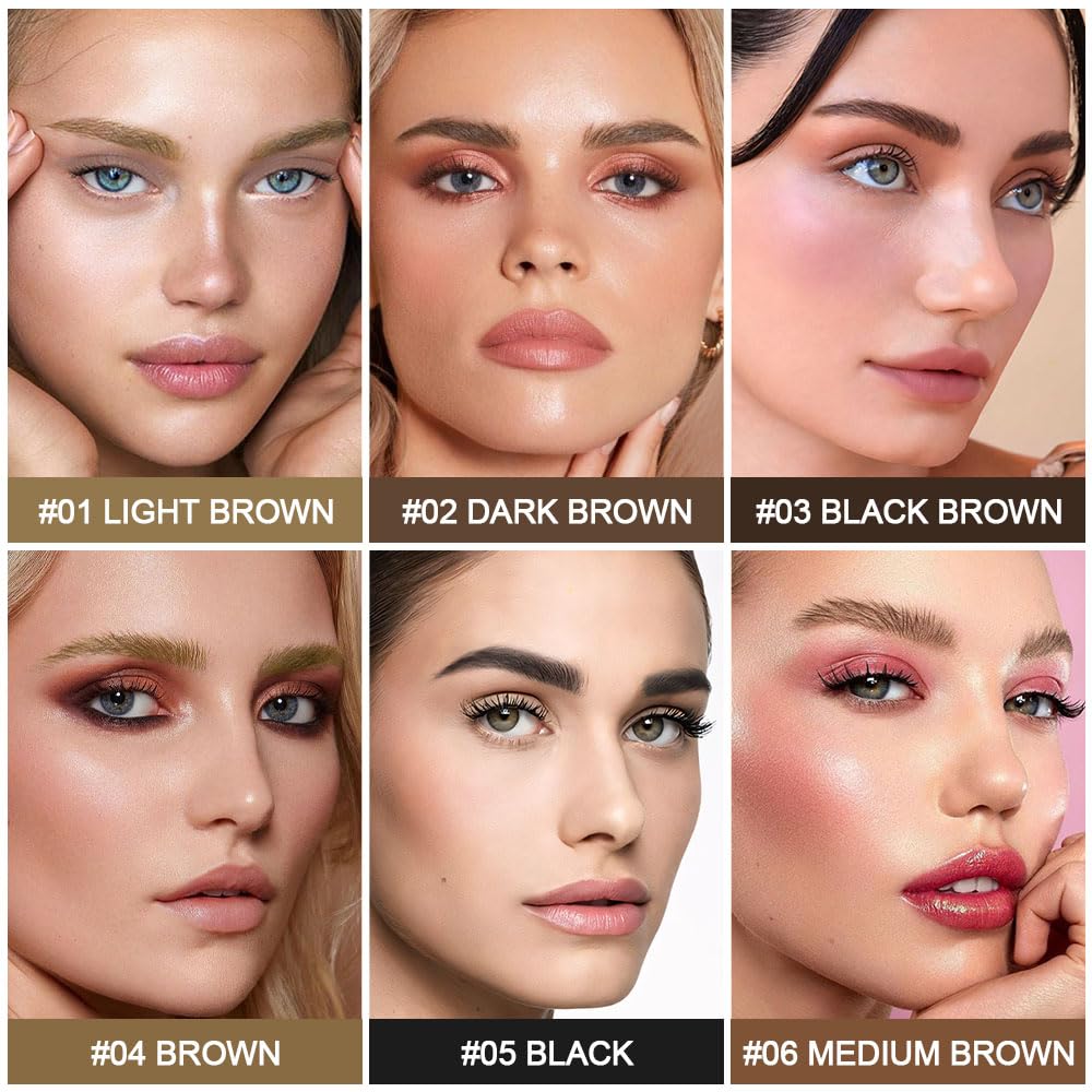 evpct 1Pcs Black Magic Microblading Eyebrow Contouring Pen Brow Pencil, with 4 Brush Micro-Fork-Tips Precise Applicator, with Dual-ended Eyebrow Brush, Hair Like Strokes, Natural Looking Brows