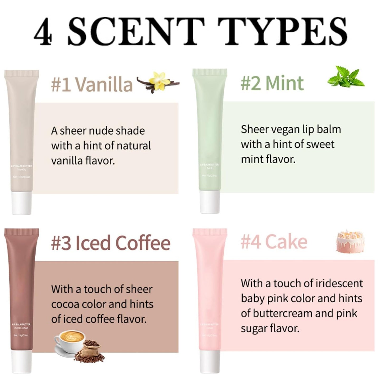 4Pack Special Lip Balms - Lip Balm Hydrating - Tinted Lip Butter Balm - Moisturizing Lip Gloss Set - Girls Lip Oil - Lip Moisturizer for Women - Lip Care Products - Gifts for Teen Girls