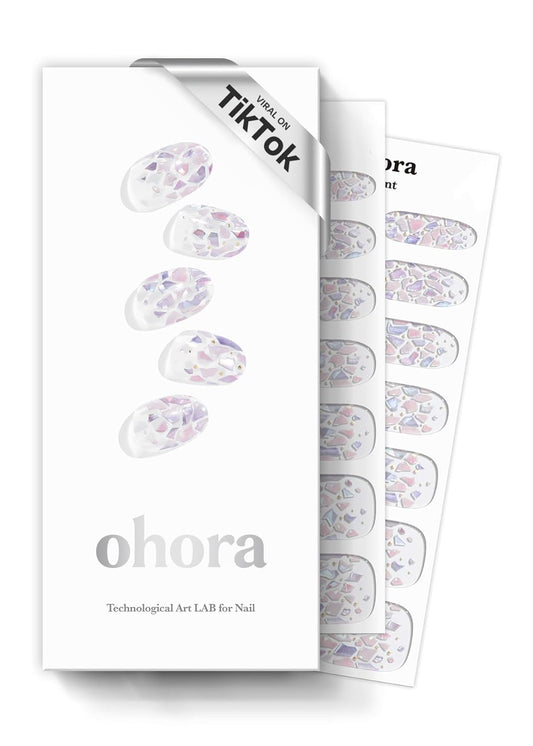 ohora Semi Cured Gel Nail Strips (N Petal Rain) - Purple, Patterned, Works with Any UV/LED Lamps, Salon-Quality, Long Lasting, Easy to Apply & Remove - Includes 2 Prep Pads, Nail File & Wooden Stick