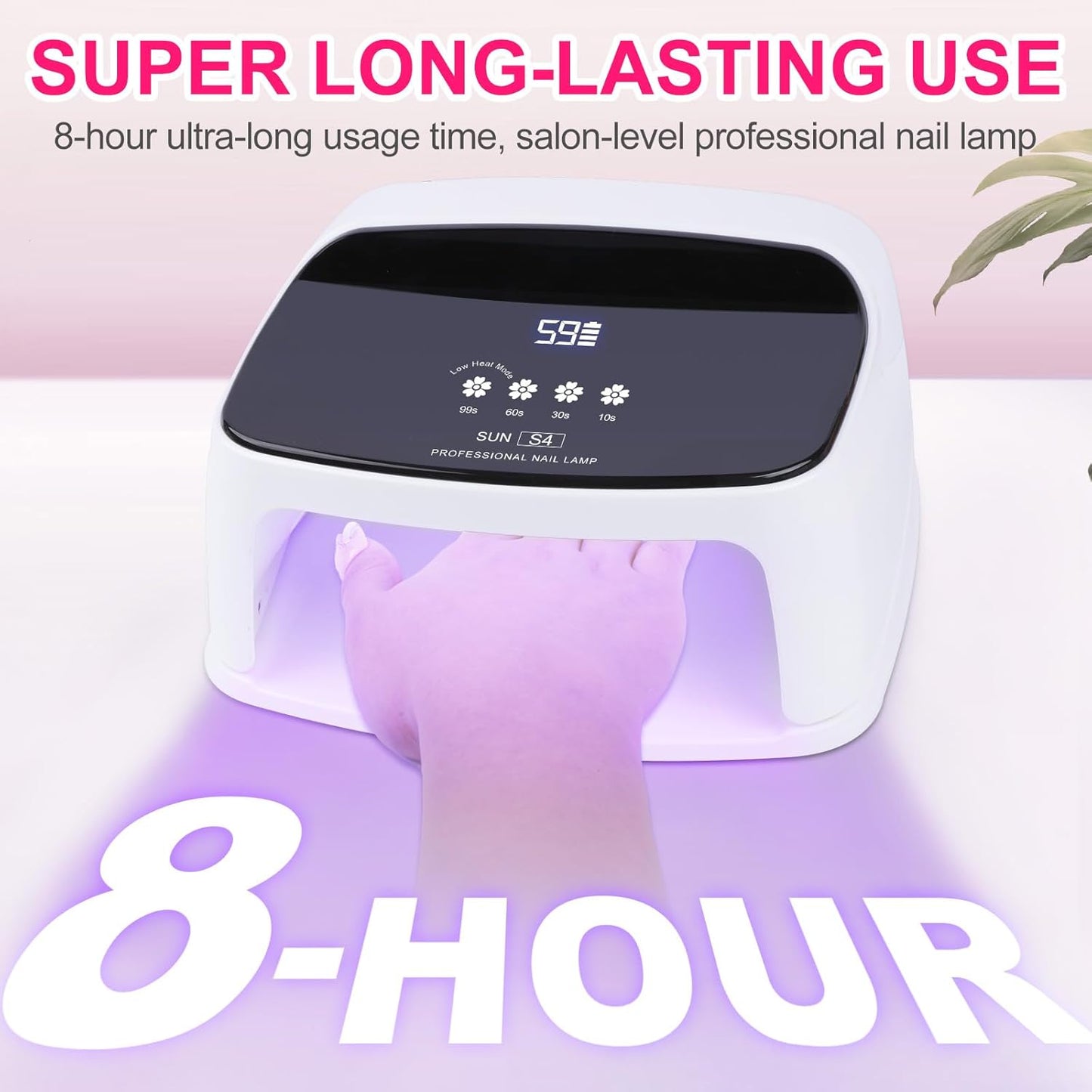 UV Nail Lamp, 288W 8 Hours Super Long-Lasting 15600mAh Professional Cordless UV LED Lamp for Nails 66Pcs Lamp Beads Automatic Sensor Gel Nail uv Light for Nail Art at Home and in Salons Pink