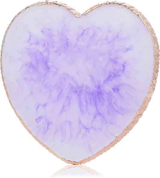 Sibba Resin Nail Art Palette Nail Mixing Palette Polish Color Mixing Plate Golden Edge Nail Holder Display Board Heart Shape Cosmetic Mixing Tools (Purple)