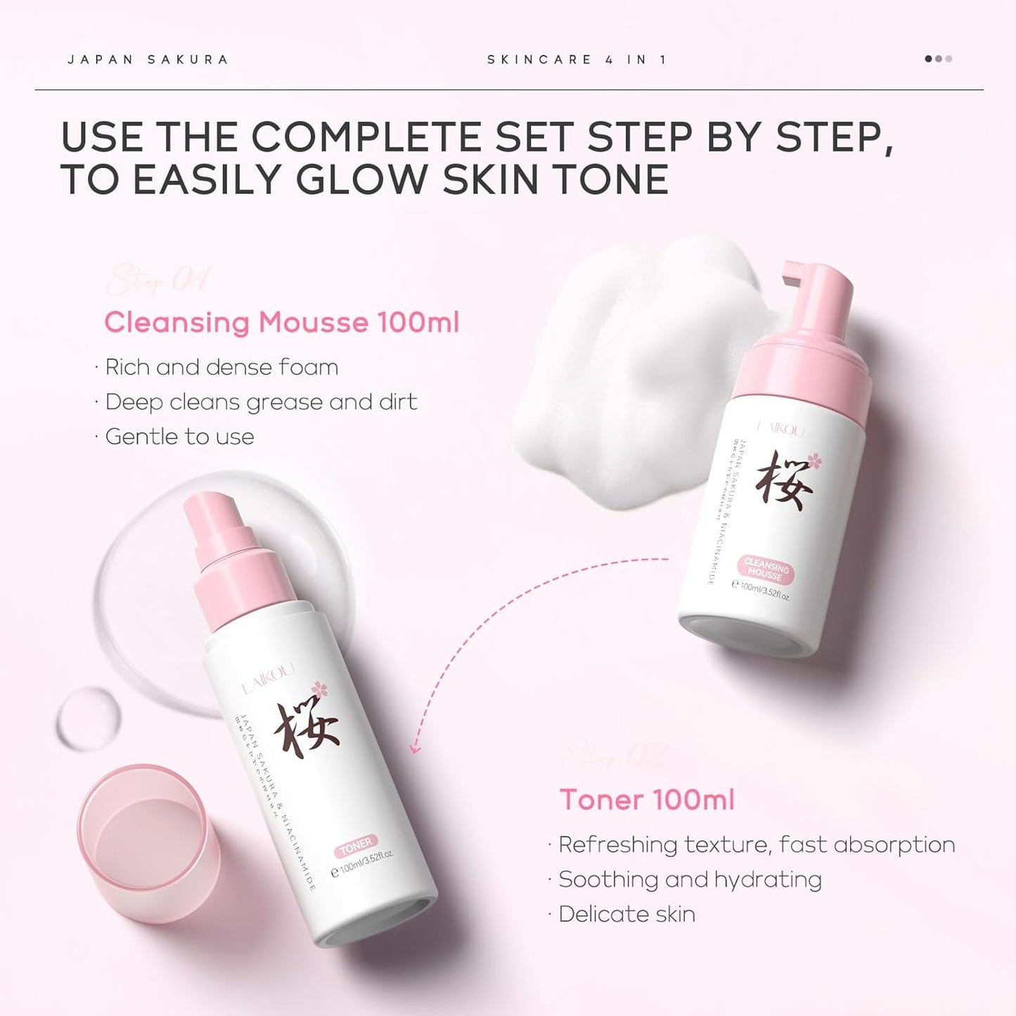 Skin Care, Skin Care Set, Skin Care Kit with Cleansing Mousse, Toner, Serum, Essence Cream Women Beauty Gift Sets 4pcs for Women Teen Girls Mom Daughter Mother's Day Birthday Christmas