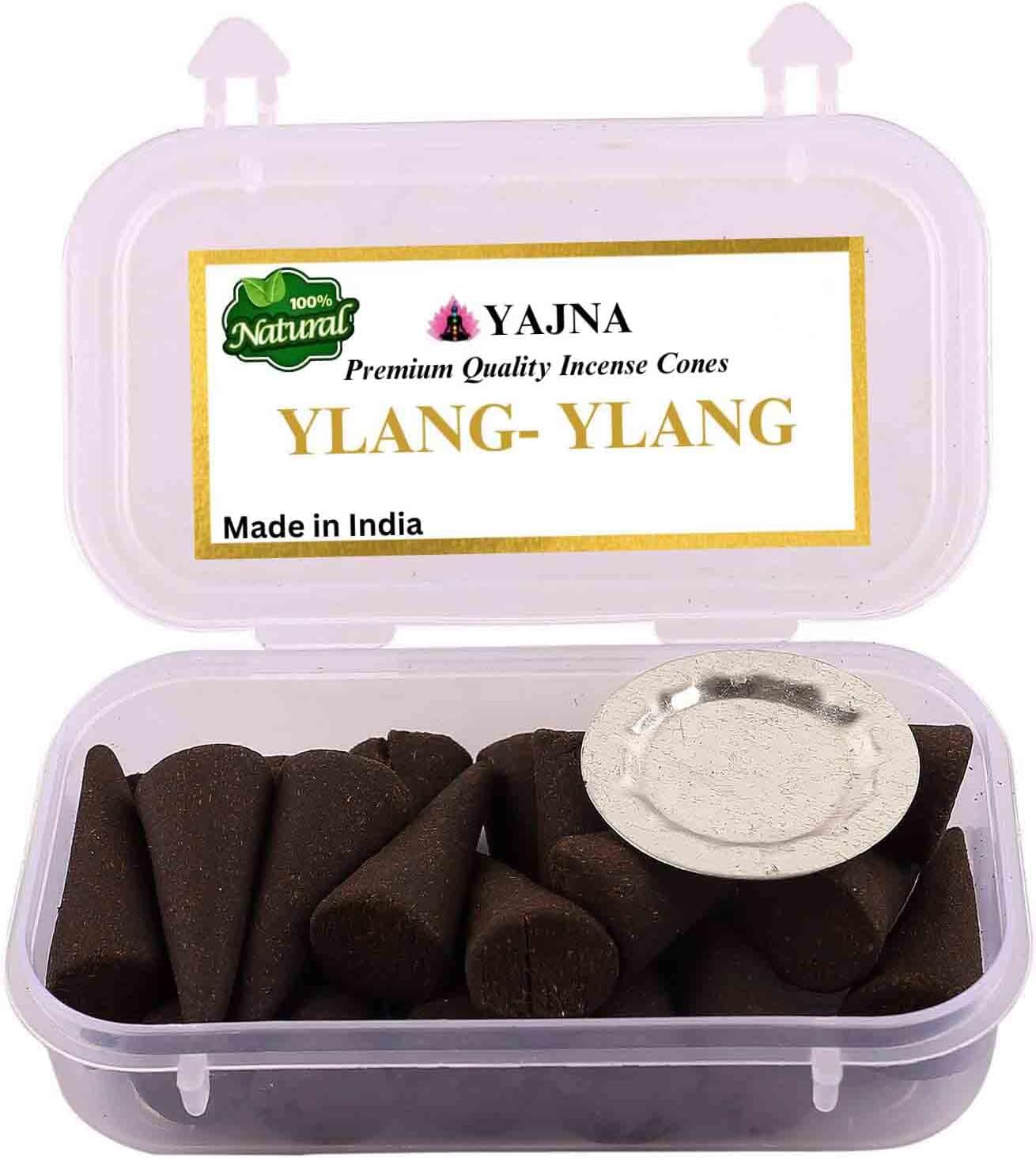 Yajna YLANG-YLANG 100%-Natural-Incense-Cones Handmade-Hand-Dipped Organic-Chemicals-Free for-Purification-Relaxation-Positivity-Yoga-Meditation The-Best-scents (20 Count)