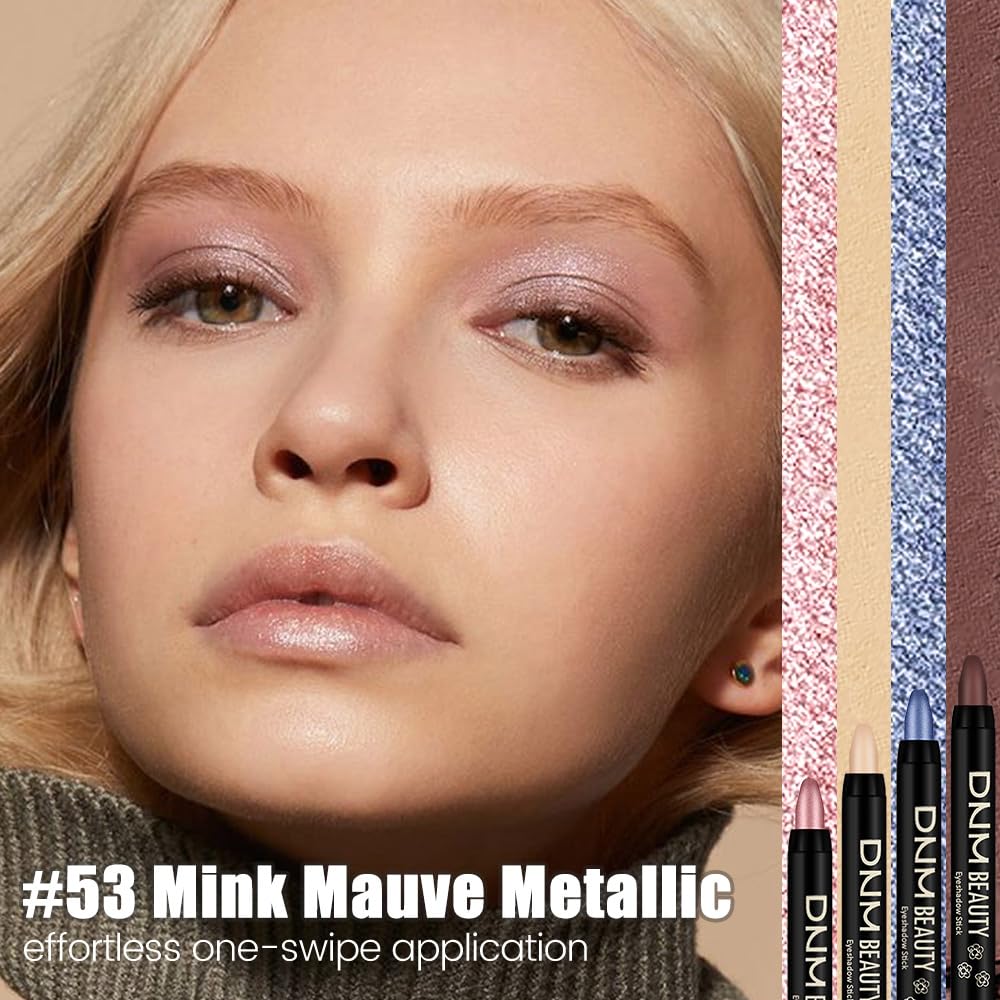 evpct Metallic Mauve Cream Eye Shadow Sticks Brightener Pencils for Women, Mauve Metallic Silky Eyeshadow Applicator Stick Pen Waterproof, Blendable Crease-Proof Stick Eyeshadow Shimmer Eye Makeup 53