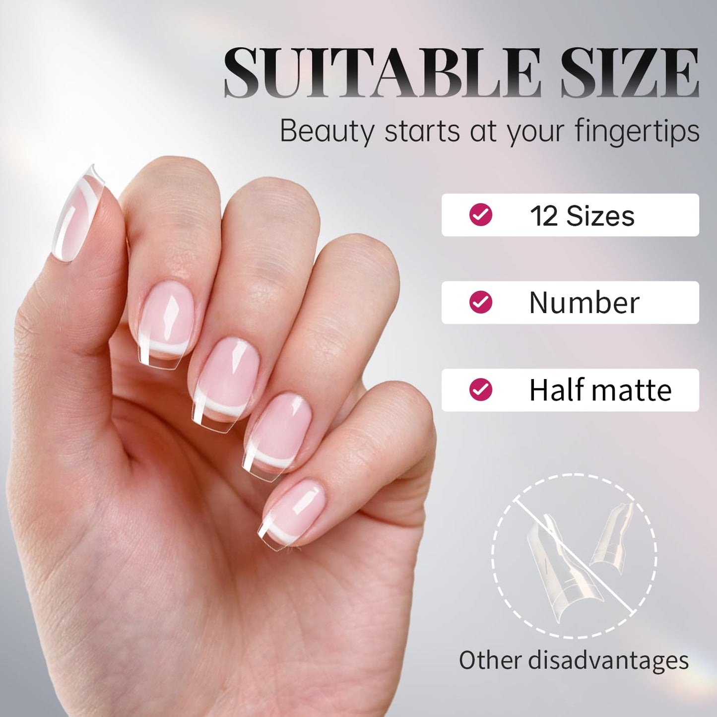 krofaue 3 Styles Short Nail Tips Kit - 720PCS Half Matte Coffin, Almond, Square Fake Nails Full Cover Press on Extension for Soft Gel Tips Set Art DIY Home