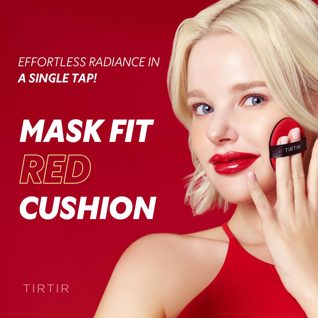 TIRTIR Mask Fit Red Cushion Foundation | Full coverage, Weightless, Skin fit, Satin Glow Finish, Korean Makeup BB Foundation, beauty, Tattoo cover up, Buildable (#33C Hazel, 0.63 Fl Oz)