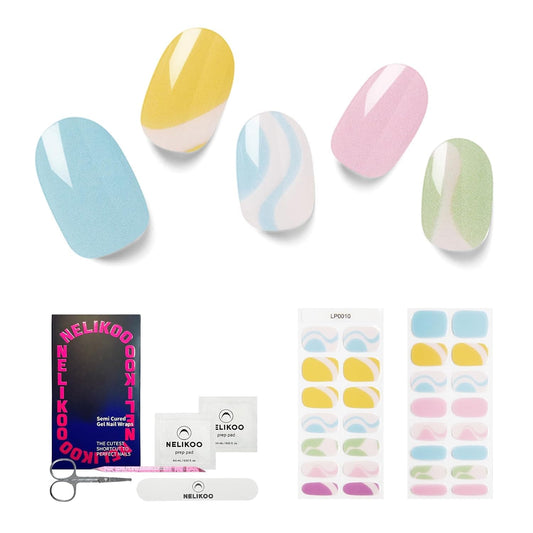 Semi Cured Gel Nail Strips, 30 pcs Gel Nail Stikers, Gel Nail Wraps Semi Cured, Salon-Quality, 2 Weeks Long Lasting