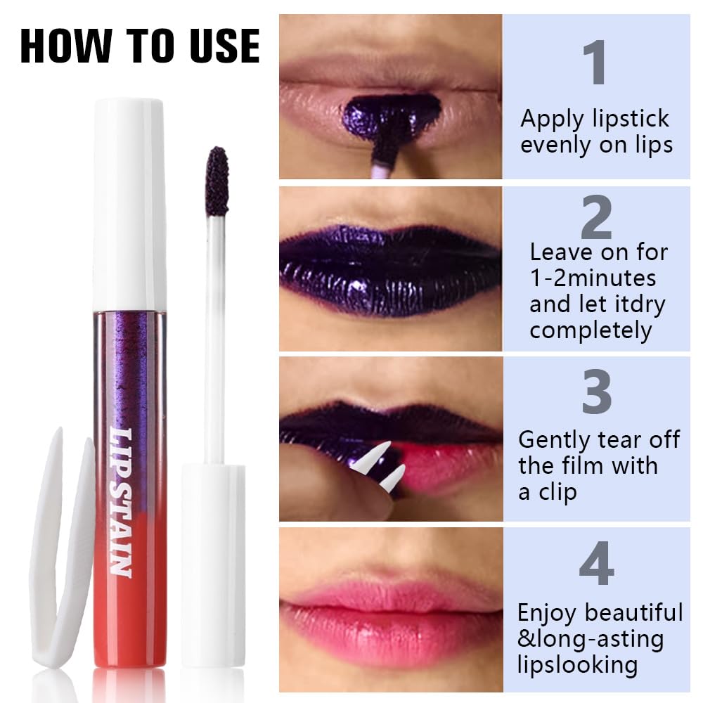 evpct 2Pcs Mauve Red & Nude Brwon Peel Off Lip Stain Tints, Matte Liquid Lipstick Lip Stain Long Lasting Waterproof for Women, Longwear Lipstick Peel Off Highly Pigmented Smudge-proof Easy to Apply