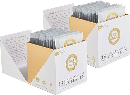 Premium Marine Collagen Powder with Type I II III and IV Hydrolyzed Peptides for Women Men, Sourced from Wild Fish Certified Kosher Unflavored - 28 Stir & Go Sachets, 10g Each
