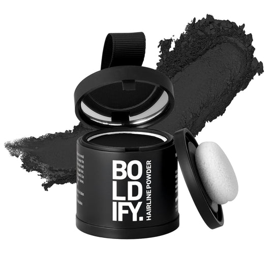 BOLDIFY Hairline Powder (LARGE, 10g) - Root Touch Up Hair Color for Gray Coverage - Bald Spot Concealing Hair Powder for Women & Men - 48-Hour Stain-Proof - Black